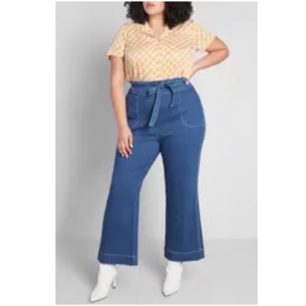 NWOT Modcloth Wide Leg Tie Details Pant Jeans